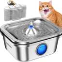 Cat Water Fountain Stainless Steel, 4L/135oz Cat Fountain, Automatic Dog Drinking Dispenser with Water Level Window, 10 Filters, Metal Pet Water Bowl Indoor, Quiet Pump, Easy Cleaning