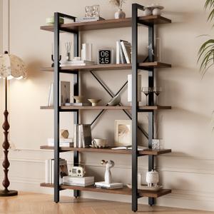Bookshelf, Industrial Style Bookcase, Book Rack, Storage Rack Shelves in Living Room/Home/Office, Books Holder Organizer for Books/Movies (5-Tiers)