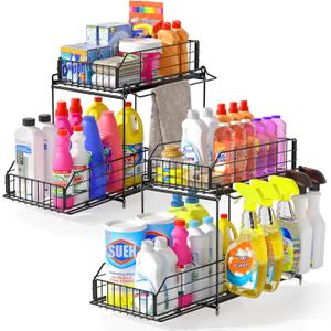 SUEH DESIGN Under Sink Organizers and Storage, 2 Tier Metal Under Sink Storage with Hanging Rail for Kitchen Bathroom Cabinet Organizer, 2 Pack (10.3"W x 15.6"H Wider 2 Pack)