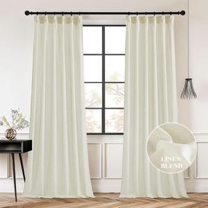 StangH Linen Pinch Pleated Curtains for Living Room, Semi Sheer Privacy Drapes with Hooks 90 inch Length Back Tab Light Airy Farmhouse Panels for Nursery Sliding Door, Ivory, W40 x L90, 2 Panels