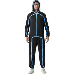 Stick Figure Costume Adult Light up Costume with Glasses Halloween Glow in the Dark Outfits for Men Women (Medium, Ice Blue)