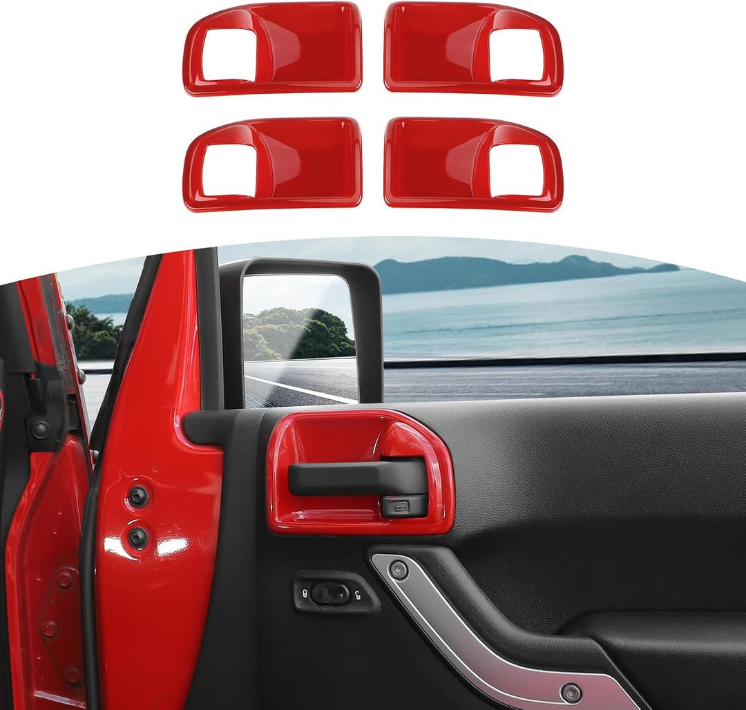 RT-TCZ for Jeep JK Inner Door Handle Cover Bowl Trim Fit for Jeep Wrangler JK JKU 2011-2017 4DR Red Interior Accessories 4pcs