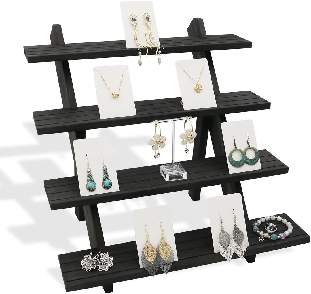 4 Tier Earring Display Stands For Selling, Retail Display Riser Earring, Ring Holder Stand, Removable Countertop Small Merchandise Display Stand, for Figures,Cupcake, Photo (Brown Color)