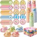 Nuogo 300 Pcs Disposable Tea Party Supplies Vintage Floral Paper Tea Cups with Handle and Plates Napkins Tea Cup and Saucer Set for Birthday Baby Shower Bridal Wedding Mother's Day, Serve 100 Guest (Warm)