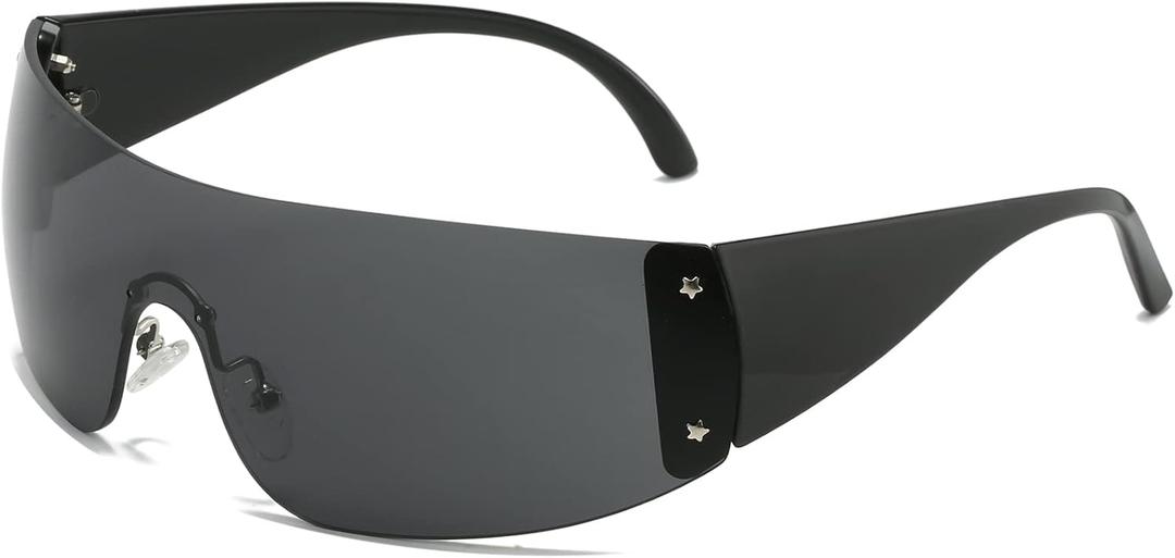 AIEYEZO Oversized Y2K Sunglasses for Women Men Trendy Retro Wrap Around Big Shield Sun Glasses (Black)