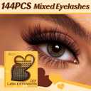 QUEWEL Lash Clusters Kit, 144 Pcs DIY Lash Extension Kit Individual Lashes Eyelash Extension Kit with Lash Bond and Seal Lash Tweezers (144-Mega Kit)