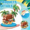 Wesiti 12 Pcs Summer Table Decor Wooden Summer Beach Table Centerpieces Beach Pool Balls Palm Tree Flamingo Tabletop Topper Tropical Hawaii Tiered Tray Decor for Kitchen Holiday Pool Party Supplies