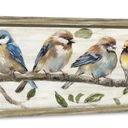 Colorful Bird Framed Wall Art: Cute Chickadee Wooden Painting Vintage Sparrow Picture Bluebird on Branch Prints Countryside Artwork Rustic Decor for Living Room Bedroom Farmhouse, 24"L x 8"W