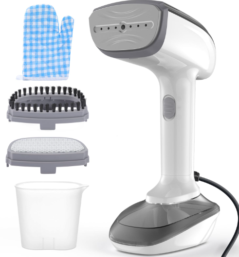 Powerful Handheld Fabric Steamer - 1800W with Fast Ceramic Heat-Up Plate, 2-in-1 Ironing & Wrinkle Remover, Steam Nozzle, Lint Brush - Black, for US 120V Only