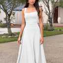 Kaximil Women's Square Neck Corset A Line Maxi Dress Ruffle Ruched Waist Flowy Long Dresses (White, L)