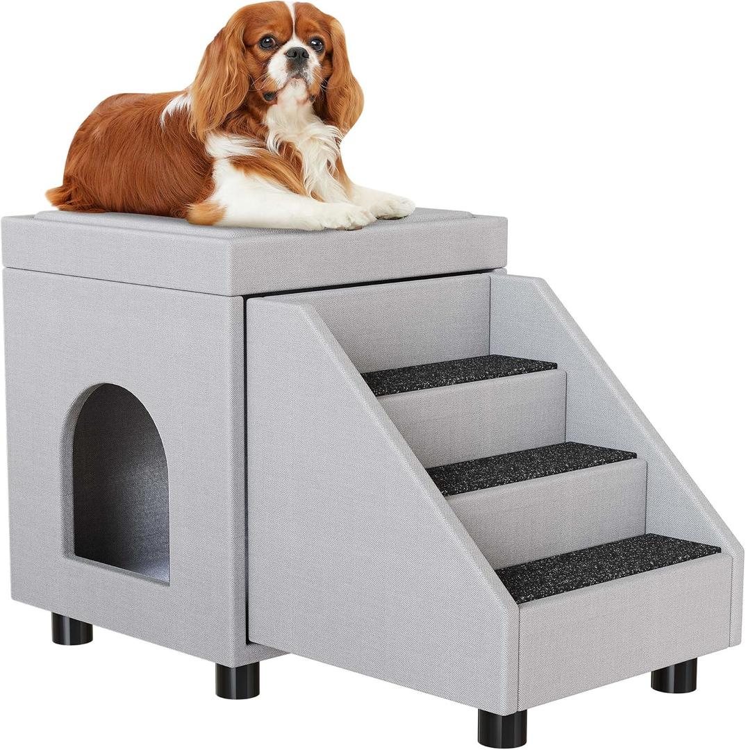 DWVO Foldable Dog Stairs for Small Dogs, Cat Window Perch with Stairs, Dog Steps for High Bed and Couch Hold Up to 230 lbs, Multi-Purpose Pet Bunk Bed with Mats for Puppy, Cats, Grey