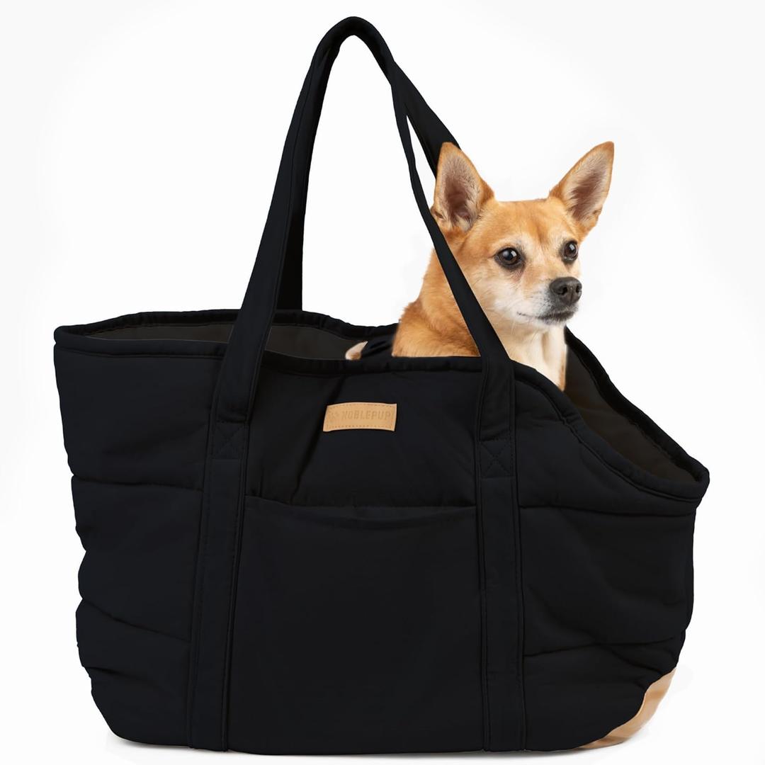 Plush Dog Purse Carrier for Small Dogs, Soft Tote Bag with Safety Harness Clip, Cozy Pet Carrier for Dogs Under 15 lbs, Comfortable Shoulder Carrier for Travel, Black 2.0