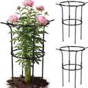 3 Pack Large Peony Cages and Supports,28" H x 17" D Grow Through Plant Support Rings,Plastic Rings with Stainless Steel Core Stakes for Peonies,Roses and Top-Heavy Blooms