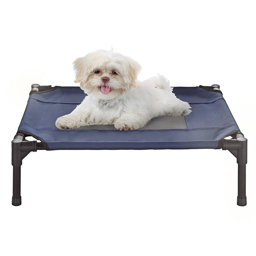 Elevated Pet Bed-Portable Raised Cot-Style Bed W/ Non-Slip Feet, 24.5x 18.5x 7 for Dogs, Cats, and Small Pets-Indoor/Outdoor Use by Petmaker (Blue)