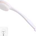 Bath Brush Long Handle for Shower, Soft Bristle Back Scrubber for Shower, Ergonomics Curved Long Handle Back Brush Exfoliating Body Scrubber with Hook and Lanyard-Cream White