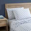 Nautica - Twin Sheets, Cotton Percale Bedding Set, Fully Elasticized, Ideal Dorm Essentials (Woodblock Fish Blue, Twin)