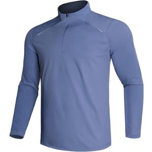 GEMYSE Men's Quarter Zip Pullover Long Sleeve Running Shirt 1/4 Zip Quick Dry Athletic Workout Shirts (Blue, XXL)