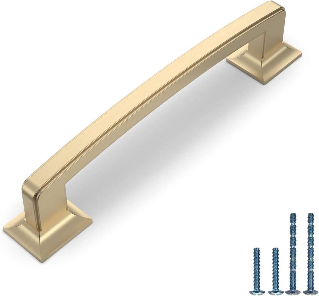 AOOTOCH 10 Pack 5 Inch Cabinet Handles Brushed Brass Cabinet Pulls Kitchen Pulls for Cabinets Gold Kitchen Cabinets Handles Dresser Pulls Drawer Pulls (5"/128MM Hole Center)