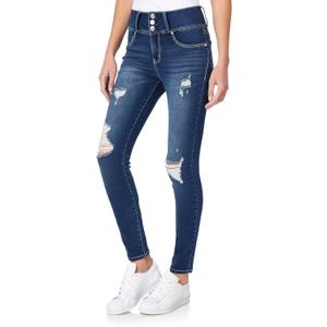 WallFlower Women's Juniors Instasoft High-Rise Sassy Skinny Jeans (Standard and Plus) (Blue, Size 13)