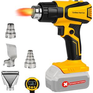 Cordless Heat Gun Compatible with Dewalt 20V Battery, LCD Display 350W 2-Temp Setting (120-1110), 4 Nozzle, Portable Hot Air Gun for Shrink Tubing, Paint Removal,DIY (Tool Only, NO Battery)