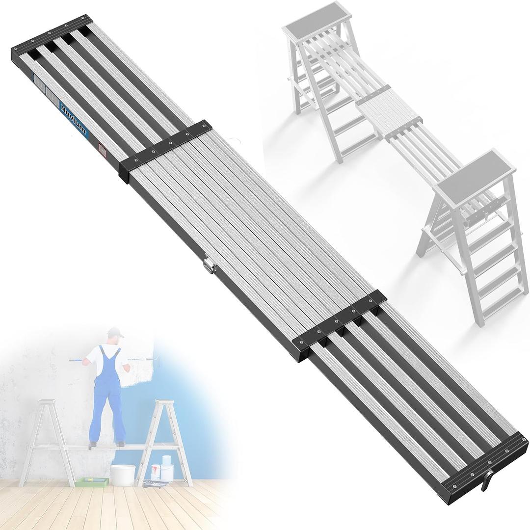 6'-9'5" Aluminum Work Plank, Nuvium Telescoping Plank Ladder Accessory Pro, 550 lbs Max Load, Fully Riveted Extension Plank(6'-9'5")