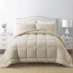 DOWNCOOL Twin Comforter Set -All Season Bedding Comforters Sets with 1 Pillow Case -2 Pieces Bed Set Down Alternative Comforter Set -Beige Twin Bedding Sets(64"x88")