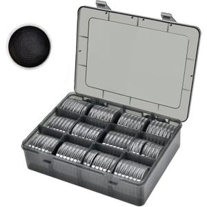 84 Pieces 46 mm Coin Capsules, with Foam Gasket and Plastic Storage Organizer Box, Coins Holder Collector Case for Coin Collection Supplies 7 Sizes (16/20/25/27/30/38/46mm)-Gray Case+Black Gasket