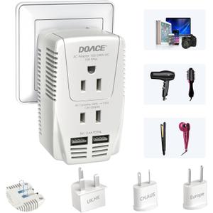 Upgraded 2000W 220V to 110V Converter for European Travel, Voltage Converter US to Europe for Hair Dryer Straightener Curling Iron, 2300W Adapter with EU/UK/AU/US Plugs for Laptop Camera Cell Phone (White)