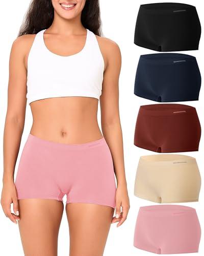 BAMBOO COOL Women's Boyshort Panties Seamless Mid Waist Underwear Stretchy Moisture Wicking Boxer Briefs for Ladies 5 Pack, XXL BAMBOO COOL Women's Boyshort Panties Seamless Mid Waist Underwear Stretchy Moisture Wicking Boxer Briefs for Ladies 5 Pack, XXL
