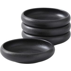 Uaral Japanese Salad Plate, Black Plates and Bowls Set, Stoneware Black Plate Set, Appetizer Plates Set of 4,5.5 inch,14 oz (Texture Matte)