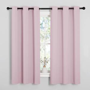 NICETOWN Blackout Curtain Panels for Girls Room, Nursery Essential Thermal Insulated Solid Grommet Top Blackout Drapes (Baby Pink=Lavender Pink, 1 Pair, 34 x 63 Inch)