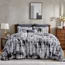 Wonderful - 3 Pieces Faux Rabbit Fur Comforter Set King Size, Grey Tie Dye Plush Bedding Set, 3D Sculpted Bubble Warm Fluffy Comforter for Winter
