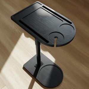 YUHFERA 360 Rotatable Sofa Tray Table for Couch Arm - Height Adjustable End Table for Bed or Chair with Phone & Tablet Slots, TV Tray Table, Side Table Tray for Small Spaces, Black,Arc