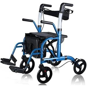 WINLOVE 2 in 1 Rollator Walkers for Seniors with Padded Seat- Medical Transport Chair Walker with Adjustable Handle and Reversible Backrest (Blue)