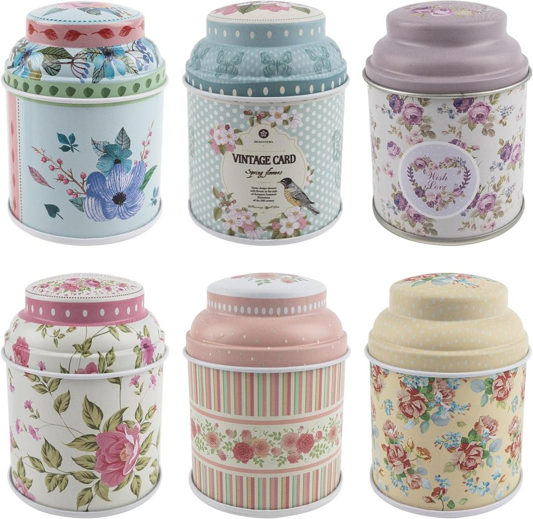 6 Pack Mini Tin Box Floral Tinplate Empty Tins Canister Containers for Jewelry Storage Case