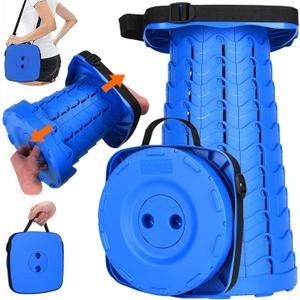Fishboy Upgraded Square Collapsible Stool, 400lbs Max Weight, Lightweight But Sturdy, Portable Retractable Folding Telescoping Foldable Camping Stool for Adults Outdoor Fishing Hiking Travel BBQ (Square All Blue)