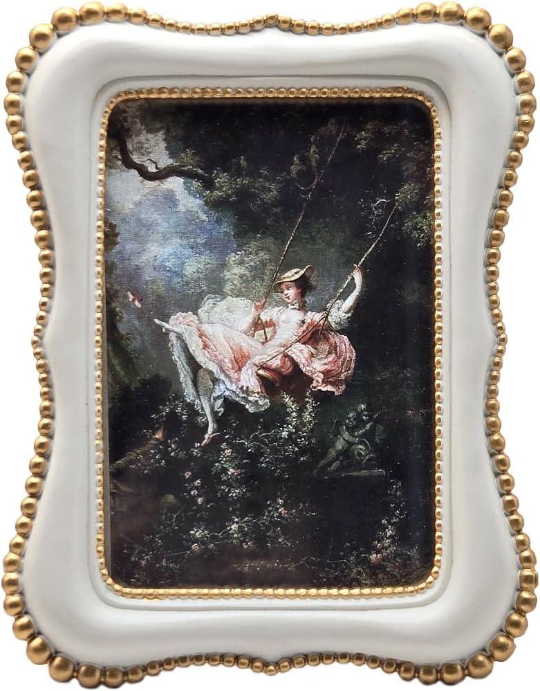 4x6 Vintage Picture Frame, Antique White Ornate Photo Frame, for Tabletop and Wall Display, Decorative Retro Home Decor, Old Fashioned Photo Gallery Art