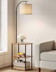 QIJNRHW Floor Lamp with Table, Night Stand with Lamp, Narrow Side Table with 3CCT LED Bulb, Small Coffee Table, Modern End Table with Storage Shelves for Living Room Bedroom Home Décor