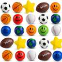 Bulk Mini Stress Balls for Kids (25 Pack) 2-3 Inch Soft Squeezable Fidget Toy Balls, Variety of Shapes & Colors, for Kids Birthday Party Favors & Goody Bag Stuffers, Game Prizes for Boys & Girls