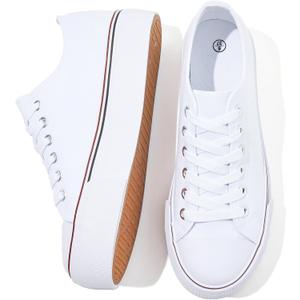 SERNIAL Womens White Platform Sneakers Low Top Platform Shoes Black Canvas Shoes for Women (6)