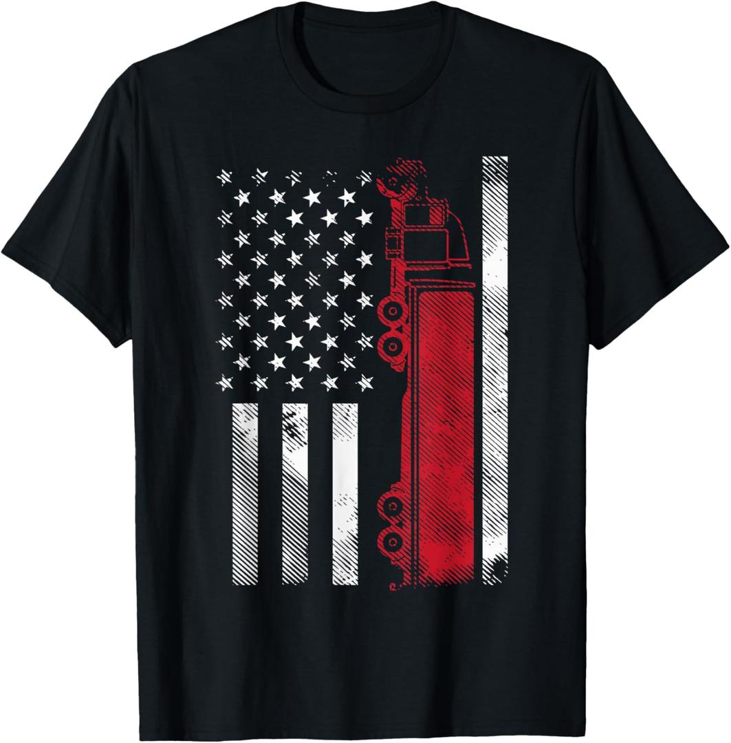 US American Flag Semi Truck Driver 18 Wheeler Trucker Gift Short Sleeve T-Shirt, 2XL