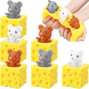 Chivao 6 Pack Cheese Toy Stress Rat Toy Mice in Cheese Sensory Anxiety Relief Office Ball Fidget for Birthday Stress Relief Gifts Party Favors, Grey Brown White