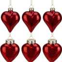 6 Pcs Valentine's Day Heart Glass Ornaments, 2 Style Antique Red Mercury Glass Heart Ornament, Romantic Love Hearts Shaped Baubles for Party Valentines Wedding Anniversary Christmas Tree Decor