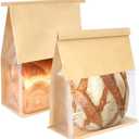Foranda 100 Pack Bread Bags for Homemade Sourdough Bread, 8.7x4.3x11 Inches Tin Tie Tab Lock Large Bakery Bag with Window Kraft Paper Loaf Packaging Bags for Gifting & Bake Sale