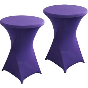 2Pack Dark Purple Spandex Cocktail Table Cover for Weddings Parties and Events 24x43 inch Elastic Round Tablecloth (Dark Purple)