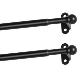 Cafe Curtain Rod 30-54 Inch, 1/2" Diameter, Door Curtain Rod, Black | Adjustable Small Curtain Rods for Windows, French Door, Screws Mounted with Brackets