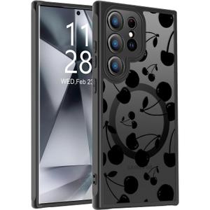 SEXYMOM Magnetic for Samsung Galaxy S24 Ultra Case - Wireless Charging Compatible,Cute Floral Design for Women and Girls,Slim Fit Translucent Matte Phone Case - Cherry