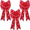 Set of 3 Red Bows Pre-Lit Christmas Bow Decoration Big LED Christmas Bows for Holiday Indoor Outdoor Home Decor w/ 30 Lights, Outdoor Battery Box,Timer, 8 Modes