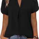 Magritta Women's Tops Dressy Casual Short Sleeve Pleated T-shirt 2025 Summer Loose Fitting Blouse Fashion V Neck Business Shirt (Small, A2black)