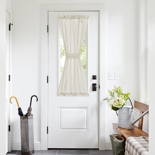 NICETOWN Linen Curtains 50 Inches Long for Bedroom Living Room Door, Light Filtering Sheer Curtains for French Front Back Door, Tie up Blind Shade, 1 Panel, 26" W x 50" L, Ivory White